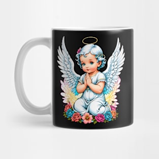 Praying Baby Girl Angel Cherub comic retro vintage Mug